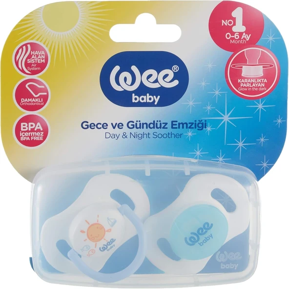 Wee Baby 2'Li Gece Gündüz Emzik No:1 (Saklama Kabı Hediyeli) - Mavi̇ ürün görseli 1