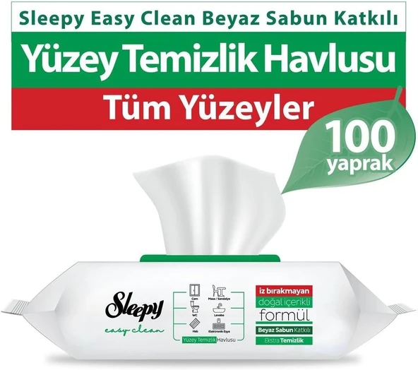 Sleepy Easy Clean Yüzey Temizlik Havlusu (Beyaz Sabun Kokulu) 100'Lü ürün görseli 1