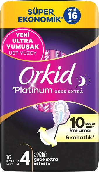 Orkid Platinum Hijyenik Ped Gece Ekstra (Boy 4) Süper Ekonomik Paket 16 Adet Ped ürün görseli 1