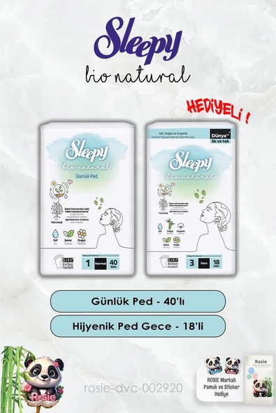 Sleepy Hijyenik Ped Gece 18'Li Günlük Normal 40'Lı Bio Rosie ürün görseli 1