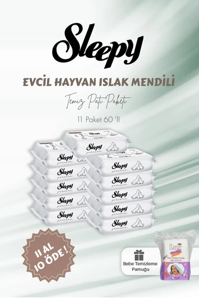 Sleepy 11 Al 10 Öde Evcil Hayvan Islak Havlusu 60'Lı Bebe Temizleme Pamuğu ürün görseli 1