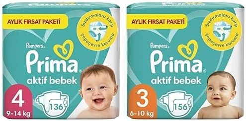 Bebek Bezi Aktif Bebek 4 Numara 136 Adet Aylık Fırsat Paketi & Bebek Bezi Aktif Bebek 3 Numara 156 Adet Aylık Fırsat Paketi ürün görseli 1