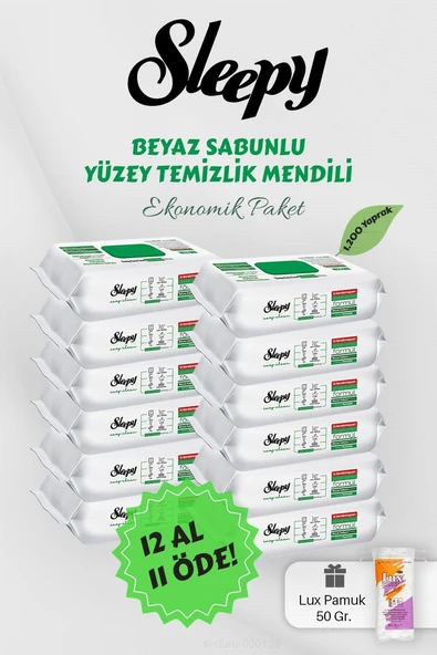 Sleepy 100' Lü Beyaz Sabunlu Yüzey Havlusu 12 Al 11 Öde Hediyeli ürün görseli 1
