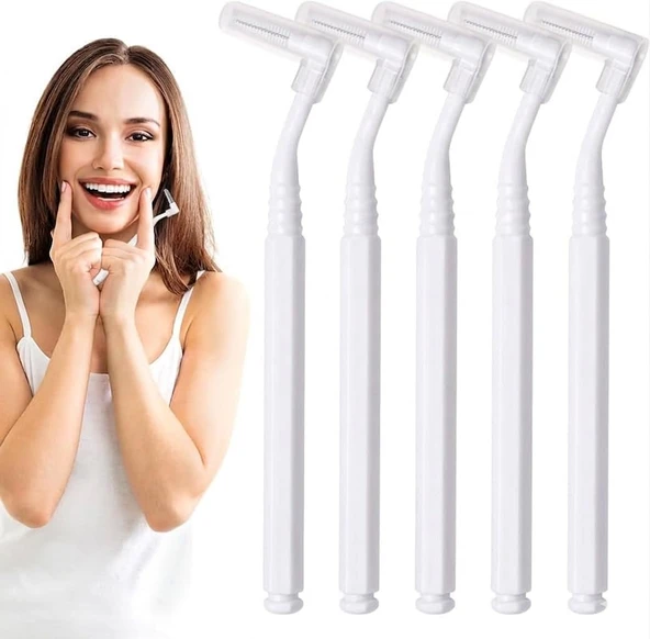 Hannah L-Shaped Arası Fırçası 10 Adet Beyaz Renk Arayüz Fırçası Seti 0.4 Mm Bakımı Arası Temizleme ürün görseli 1