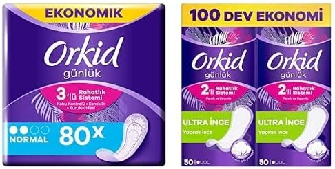 Orkid Günlük Ped Normal Dev Ekonomi Paketi 80 Ped Orkid Yaprak Günlük Ped Normal Dev Ekonomik Paket 100 Ped ürün görseli 1