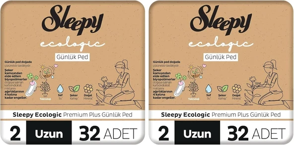 Sleepy Ecologic Günlük Ped Uzun 32 Adet Ped (2 Paketi) ürün görseli 1