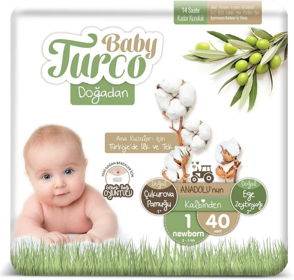 Baby Turco Doğadan 1 Beden Newborn Bebek Bezi (1 X 40 Adet) ürün görseli 1