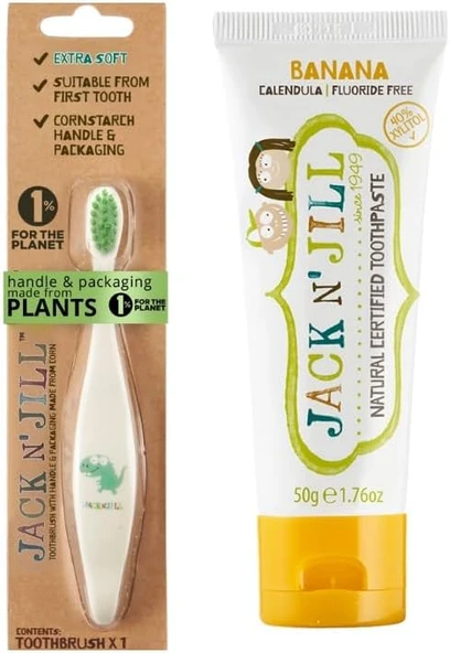 N' Jıll N Jill Bebek Fırçalama Seti (Dino Fırçası + Muz Aromalı Macunu 50G) ürün görseli 1