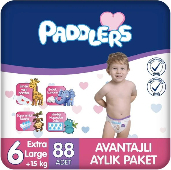 Paddlers Bebek Bezi 6 Numara X-Large (15+ Kg) 88 Adet – Aylık Paket ürün görseli 1