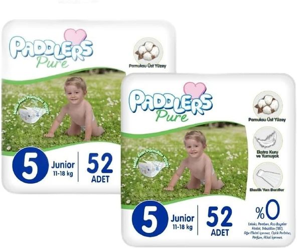 Paddlers Pure Bebek Bezi 5 Numara Junior 104 Adet 2'Li Set ürün görseli 1