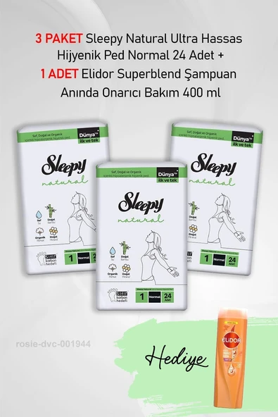 Sleepy Hijyenik Ped Normal 24 Adet X 3 Hediye Elidor Onarıcı Bakım 400 Ml ürün görseli 1