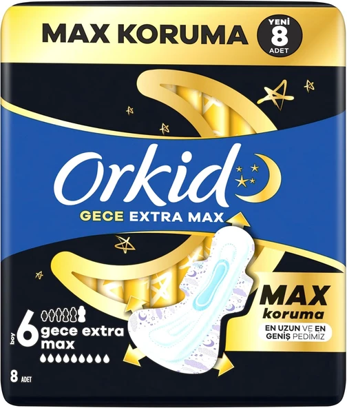 Orkid Hijyenik Ped Gece Ekstra (Boy 6) 8 Adet Ped ürün görseli 1