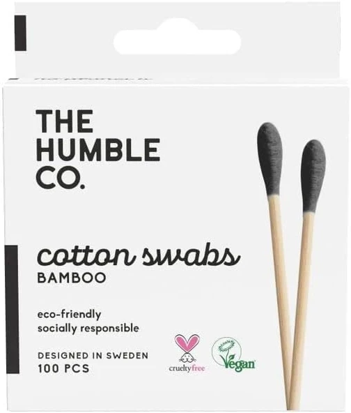 The Humble Co. - Humble Brush Cotton Swabs - Black, Bambu Kulak Çubuğu Siyah, Çevre Dostu Pamuklu Kulak Çubukları, Plastik Içermeyen Ambalaj, Doğal Renkli Pamuktan Kulak Çubukları ürün görseli 1