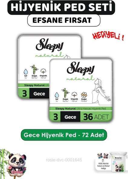 Sleepy Hassas Hijyenik Ped Gece 72 Adet Ped Rosie ürün görseli 1