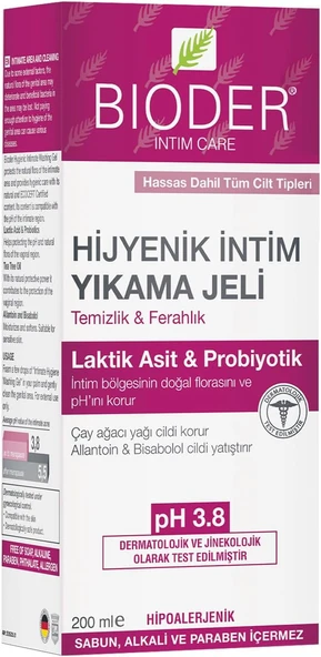 Bioder Hijyenik İntim Yıkama Jeli Hipoalerjenik Tüm Ciltler (1 X 200 Ml) ürün görseli 1