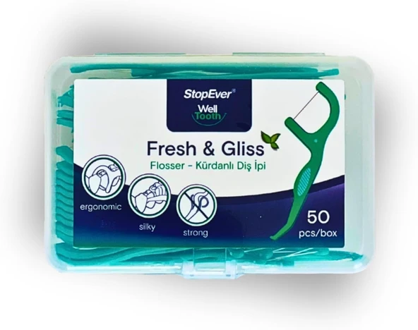 Stopever Fresh & Gliss Kürdanlı İpi (50 Adet) | Nane Aromalı | Arası Temizliği, Ağız Hijyeni Günlük Kullanım Için İdeal | Plastik Kutulu Taşıma Kılıflı Hediyeli ürün görseli 1