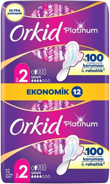 Orkid Platinum Hijyenik Ped Uzun (Boy 2) Ekonomik Paket 12 Adet Ped ürün görseli 1
