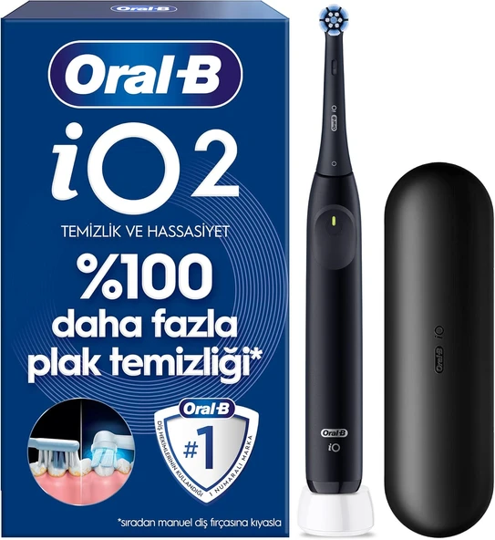 Io2 Siyah Şarjlı/Elektrikli Fırçası, 1 Fırça Başlığı, Tek Şarjda 4 Haftaya Varan Kullanım, Seyahat Kabı ürün görseli 1