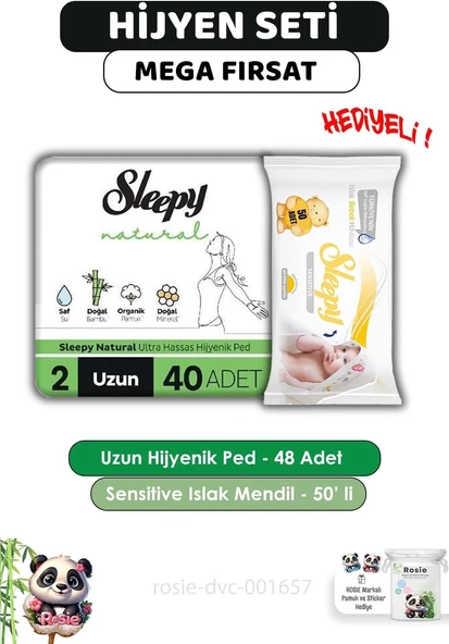 Sleepy Hassas Hijyenik Ped Uzun 40 Adet, Sensitive 50'Li Islak Mendil Rosie ürün görseli 1