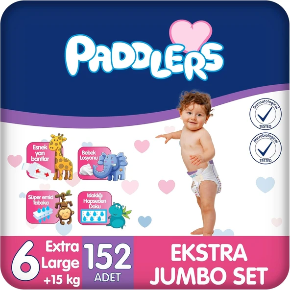 Paddlers Bebek Bezi 6 Numara X-Large (15+ Kg) 152 Adet – Ekstra Set ürün görseli 1