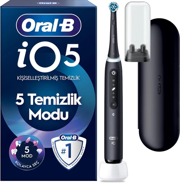 Io5 Mat Siyah Şarjlı/Elektrikli Fırçası, 1 Fırça Başlığı, Uzun Ömürlü Pil, Seyahat Kabı ürün görseli 1