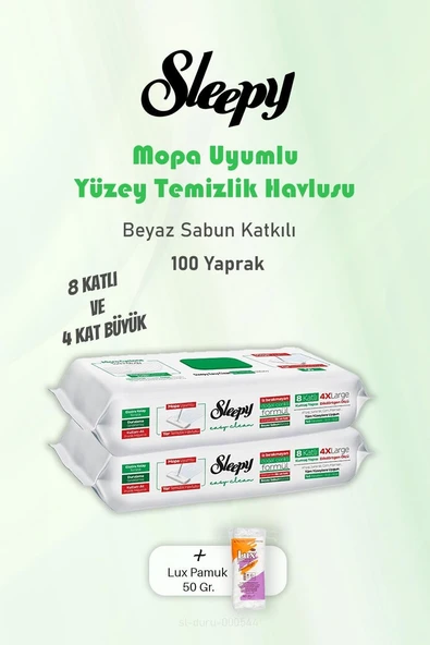 Sleepy 100 Yaprak Beyaz Sabunlu Yer Temizlik Havlusu 50 Gr Pamuk ürün görseli 1