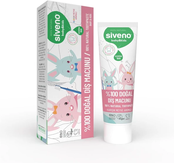 Siveno%100 Doğal Florürsüz Karışık Meyve Aromalı Bebek Çocuk İçin Macunu 50 Ml ürün görseli 1