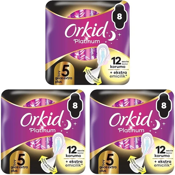 Orkid Platinum Gece Ekstra (Boy 5) 8 Adet Hijyenik Ped 3Lü Paket ürün görseli 1