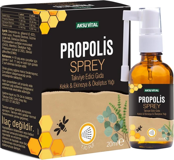 Aksuvital Propolisli Boğaz Spreyi 20Ml | Kekik, Ekinezya Okaliptus Yağı İçerikli | Doğal Ağız Boğaz Bakımı | Ferahlatıcı Sprey Form | Türkiye Menşeli ürün görseli 1