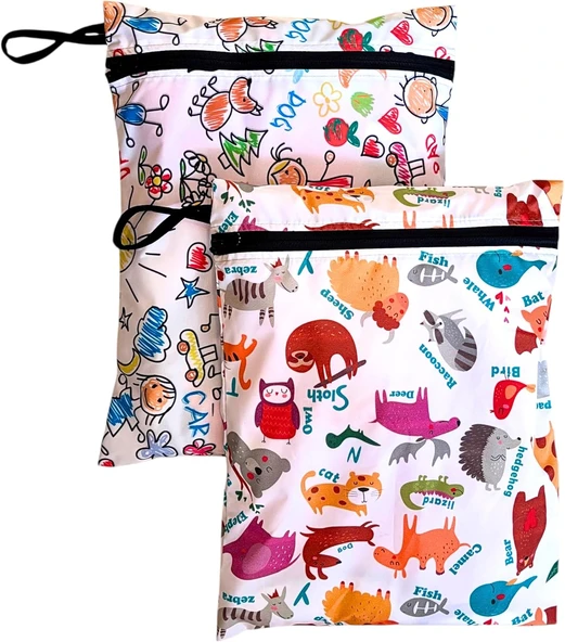 Yorni 2 Adet, 37 X 30 Cm, Zoo Desen, Sıvı Geçirmeyen Çok Amaçlı Çanta, Ekonomik Set, Yıkanabilir ürün görseli 1