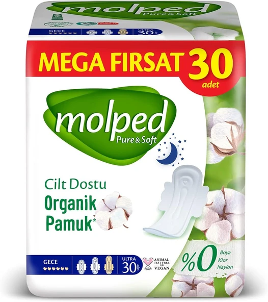 Molped Pure&Soft Hijyenik Ped Gece Mega Fırsat 30 Adet ürün görseli 1