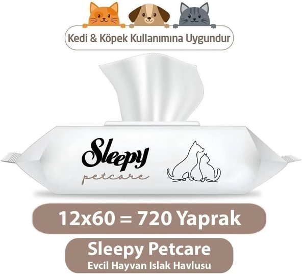 Sleepy Petcare Evcil Hayvan Islak Havlusu 12X60 Yaprak ürün görseli 1