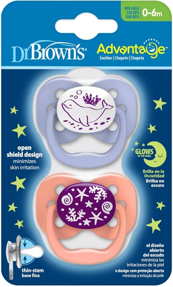 Dr. Brown'S Advantage Yalancı Emzik Gece Parlayan Mercan Okyanus,- 1. Evre, Pembe, 2'Li ürün görseli 1