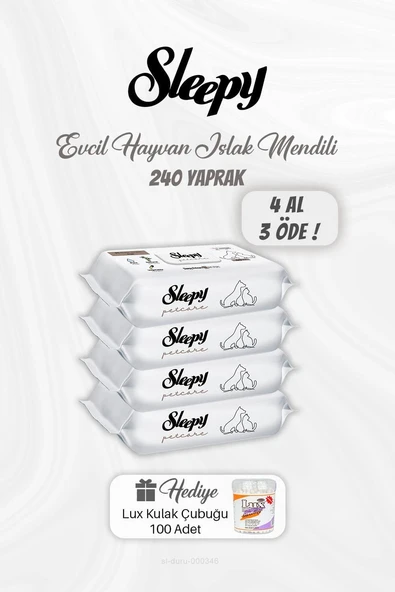 4 Al 3 Öde Evcil Hayvan Islak Mendili 240 Yaprak, Kulak Çubuğu Hediyeli ürün görseli 1