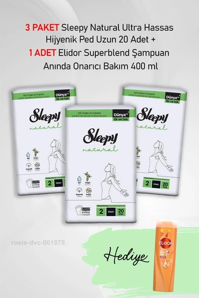 Sleepy Hassas Hijyenik Ped Uzun 20 Adet X3 Elidor Şampuan Anında Onarıcı Bakım 400 Ml ürün görseli 1