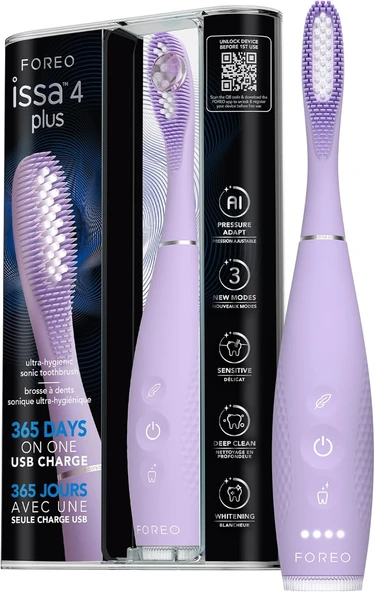 Foreo Issa 4 Sonik Elektrikli Fırçası – 4'Ü 1 Arada Yapay Zekâ Destekli Şarjlı Set, Yumuşak Kıllar, Beyazlatma, Hijyenik Temizlik - Lavanta ürün görseli 1