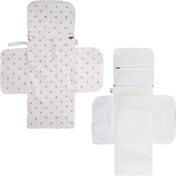 Baby'Ness Çanta Boy Alt Değiştirme Bakım Seti, Sıvı Geçirmez, Tutmaz, Puantiyeli, Pembe, 70X35Cm ürün görseli 1