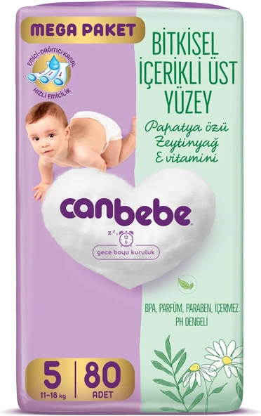 Canbebe Bebek Bezi 5 Beden (11-18 Kg) 80 Adet ürün görseli 1