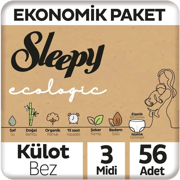 Sleepy Ecologic Ekonomik Paket Külot Bez 3 Numara Midi 56 Adet ürün görseli 1