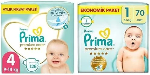 Bebek Bezi Care 4 Beden 126 Adet Maxi Aylık Fırsat Paketi & Bebek Bezi Care 1 Beden 70 Adet Yenidoğan Paket ürün görseli 1