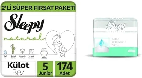 Sleepy 2'Li Fırsat Paketi Külot Bez 5 Numara Junior 174 Adet Sleepy Sensitive Yatak Koruyucu Örtü 60 X 90 Cm (1 X 30 Adet) ürün görseli 1