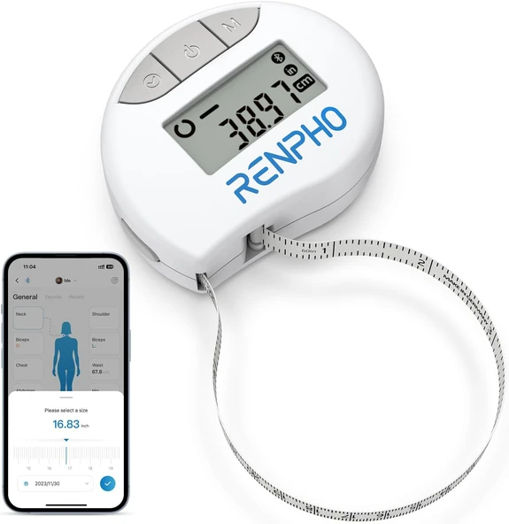 Renpho Akıllı Vücut Çevresi Ölçüm Bandı, Biseps, Göğüs, Kalça, Baldır, Uyluk Boyun Vücut Çevrelerini Ölçmek Için Bluetooth Ölçüm Bandı, Cm Veya Inç Cinsinden Fitness Ölçüm Bandı ürün görseli 1