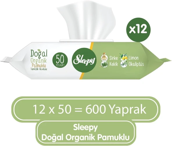 Sleepy Doğal & Organik Islak Mendil 50 Adet X 12 Adet ürün görseli 1