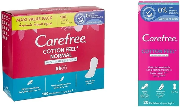 Carefree Normal Cotton Parfümsüz 100'Lü Günlük Ped Carefree, Günlük Ped, Pamuklu, Parfümsüz, 20'Li ürün görseli 1