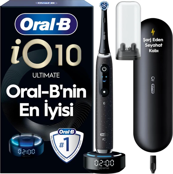 Io10 Kozmik Siyah Şarjlı/Elektrikli Fırçası, 1 Fırça Başlığı, Hızlı Manyetik Şarj Cihazı, Uzun Ömürlü Pil, Şarj Eden Seyahat Kabı ürün görseli 1