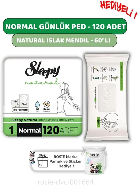 Sleepy Hassas Hijyenik Günlük Ped Normal 120 Adet, 60'Lı Islak Mendil Rosie ürün görseli 1