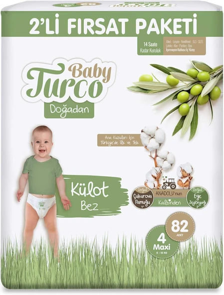 Baby Turco Doğadan 2'Li Fırsat Paketi Külot Bez 4 Numara Maxi 82 Adet ürün görseli 1