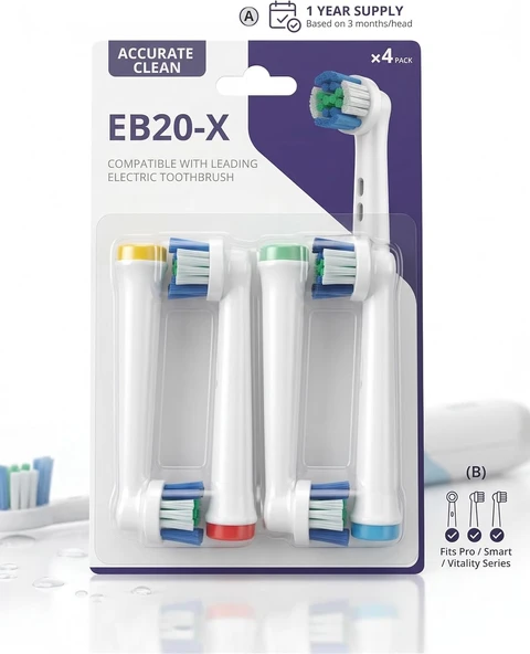 Eb20-X Elektrikli Fırçası Yedek Başlığı, Ile Uyumlu, Precision Clean Derin Temizlik, 4'Lü Paket ürün görseli 1