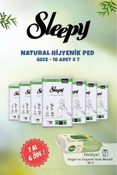 Sleepy 7 Al 6 Öde Gece Hassas Hijyenik Ped Adet 50 Li Doğal Islak Mendil ürün görseli 1