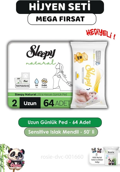 Sleepy Hassas Hijyenik Günlük Ped Uzun 64 Adet, Sensitive 50'Li Islak Mendil Rosie ürün görseli 1